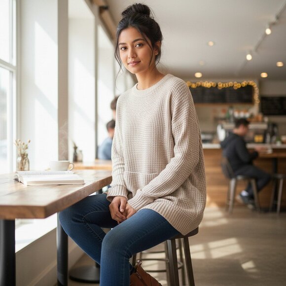 Daisy Fuentes Beige Tunic Shaker Sweater XL NWT - Picture 1 of 12